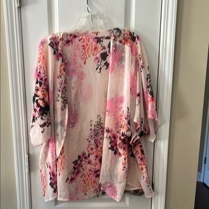 Floral Print Pink Women's Lightweight Chiffon Kimono